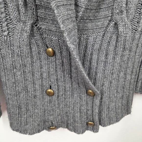 Autumn Cashmere women L Grey Cashmere Merino Blend Cable Knit Sweater Cardigan - Picture 4 of 6
